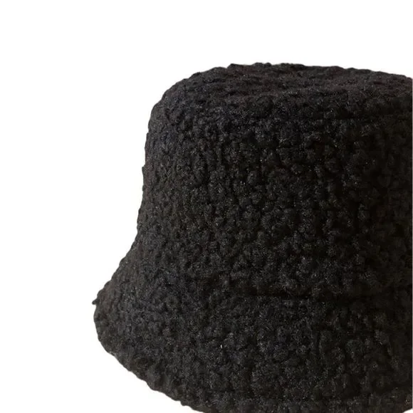 New Black Fuzzy Fleece Bucket Hat - Picture 3 of 3